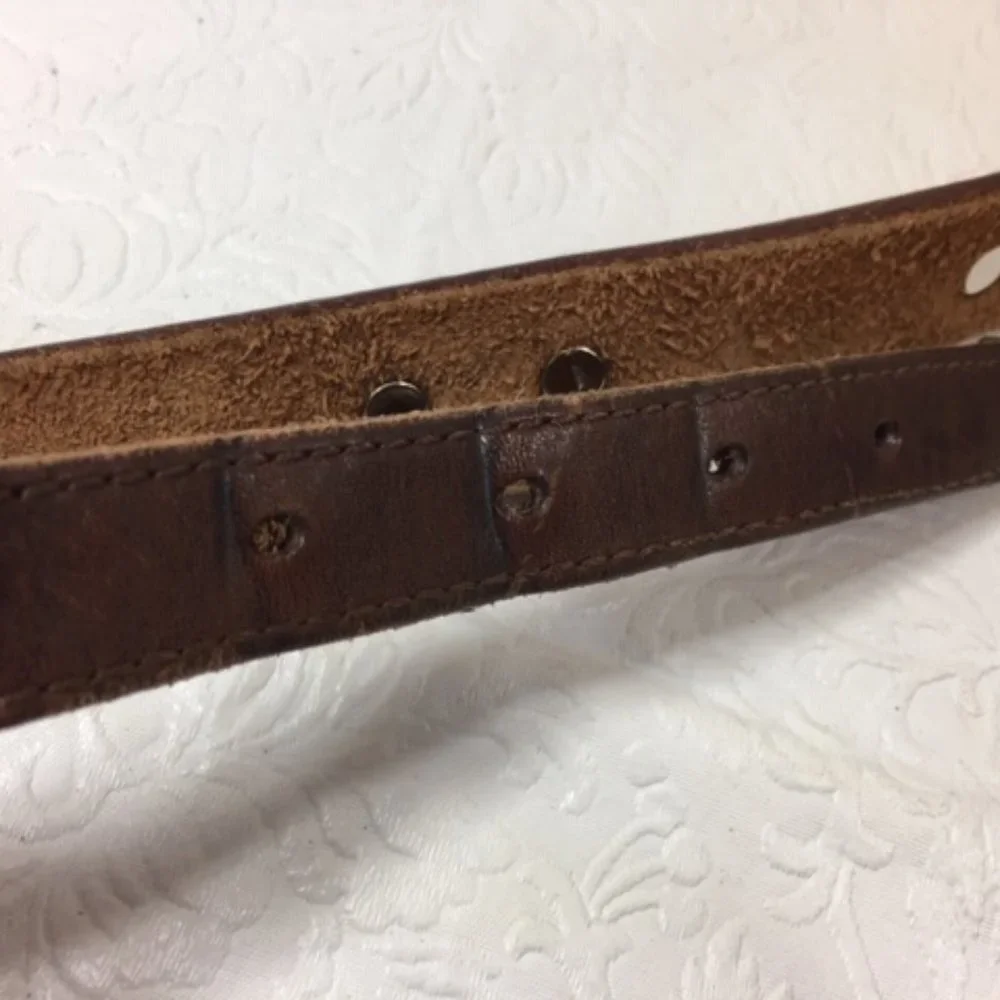 Langu Leather Brown Belt Silver Toned Engraved Ornaments